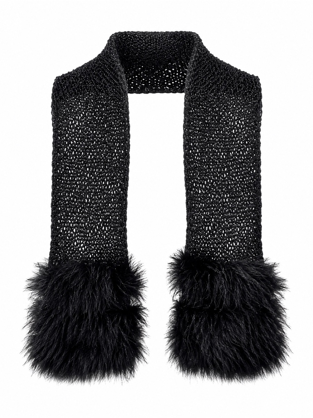 Black marabou and lurex knit scarf